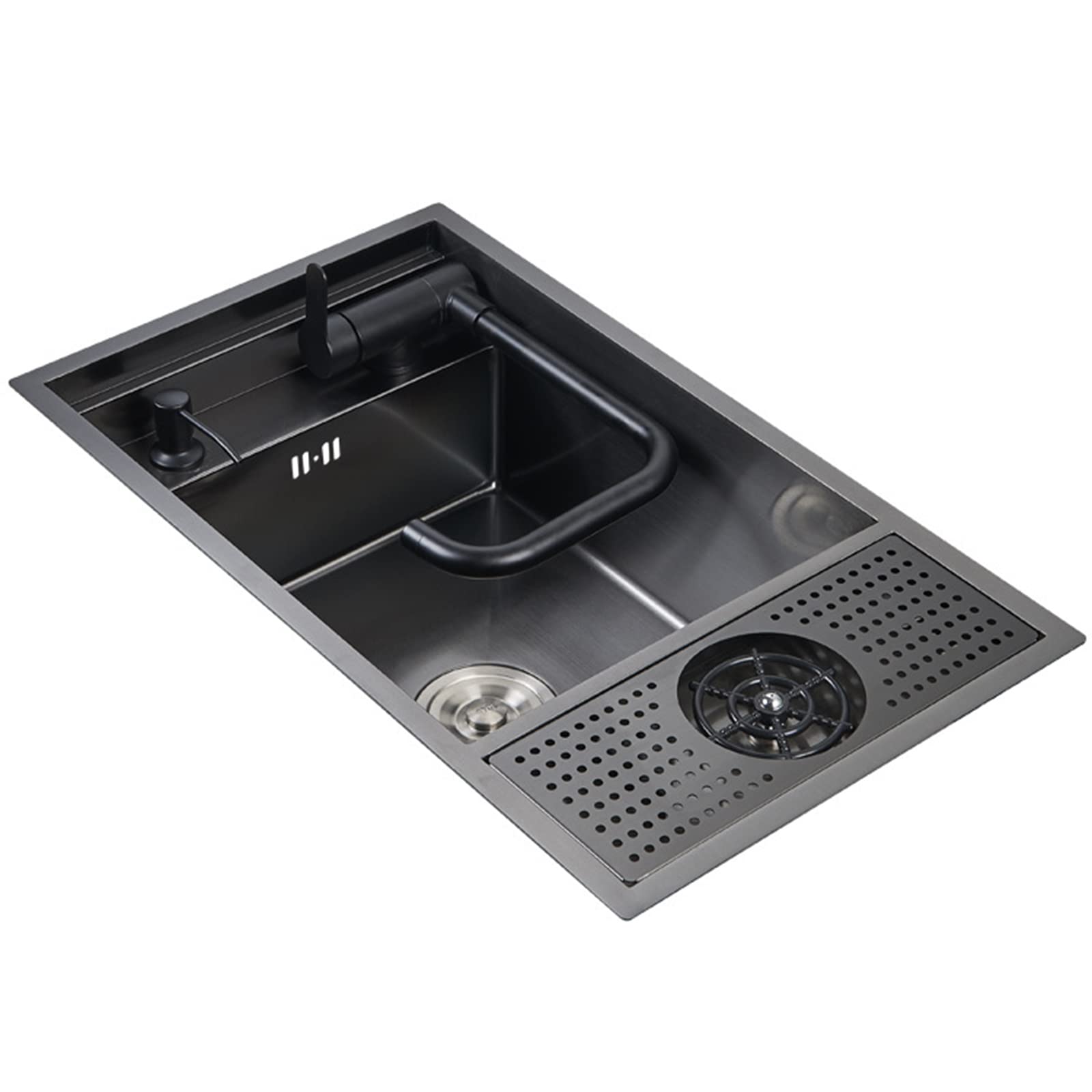 WIQUYBML Bar Sink with Glass Rinser, Stainless Steel Undermount Prep Kitchen Sink, 21.7 Inches Single Bowl, Foldable Faucet, Soap Dispenser, for Workstation