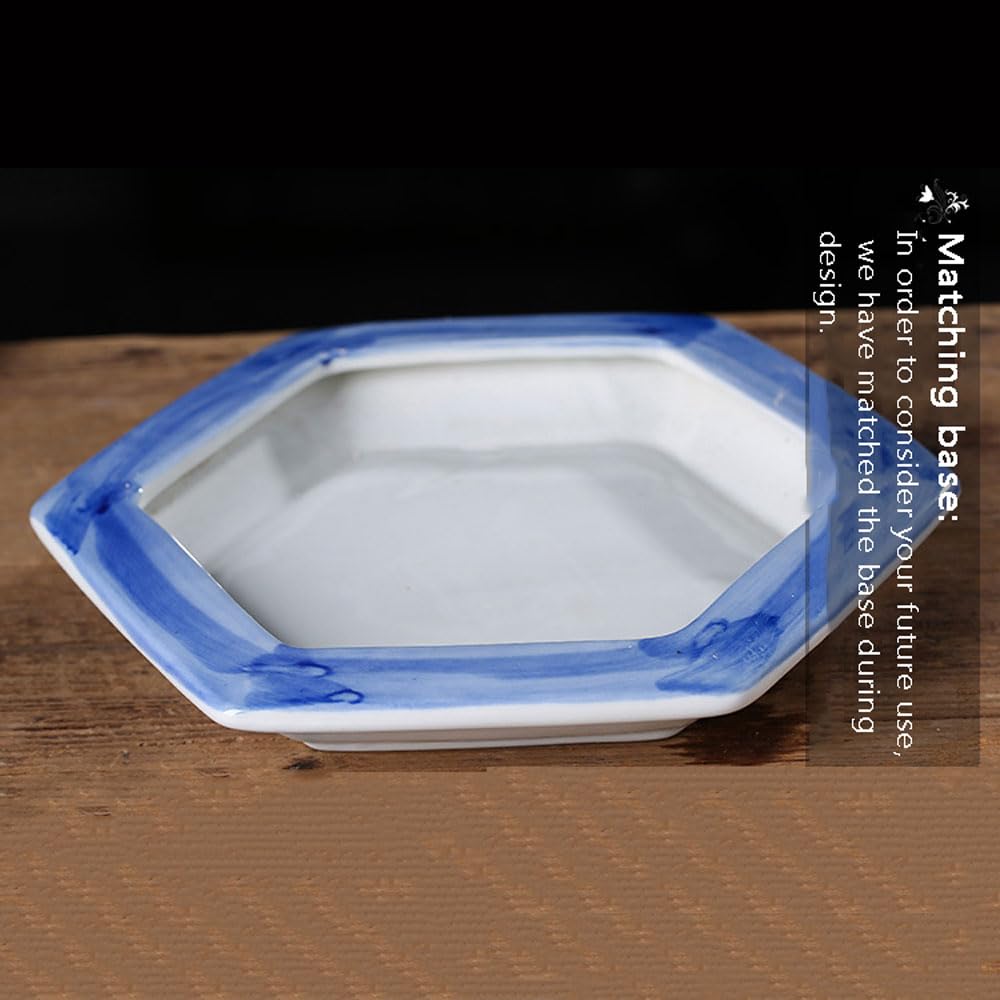 Niebiesko-biała ceramiczna doniczka, 1 zestaw chińskich dekoracyjnych garnków ceramicznych na sukulenty z tacami do wewnątrz, na zewnątrz, biurko, ogród,