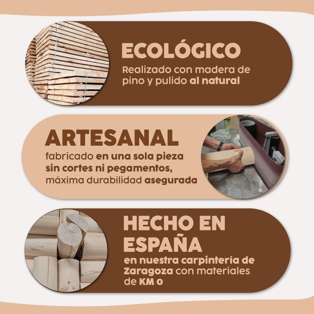 Tronco propioceptivo con 5 Clases incluídas -Tronco propiocepción de Madera Medidas Oficiales (49.5 x 17 x 7.5 cm) Ejercitador Suelo pelvico - Wood Roller -Tronco 5p-Tronco eutonia