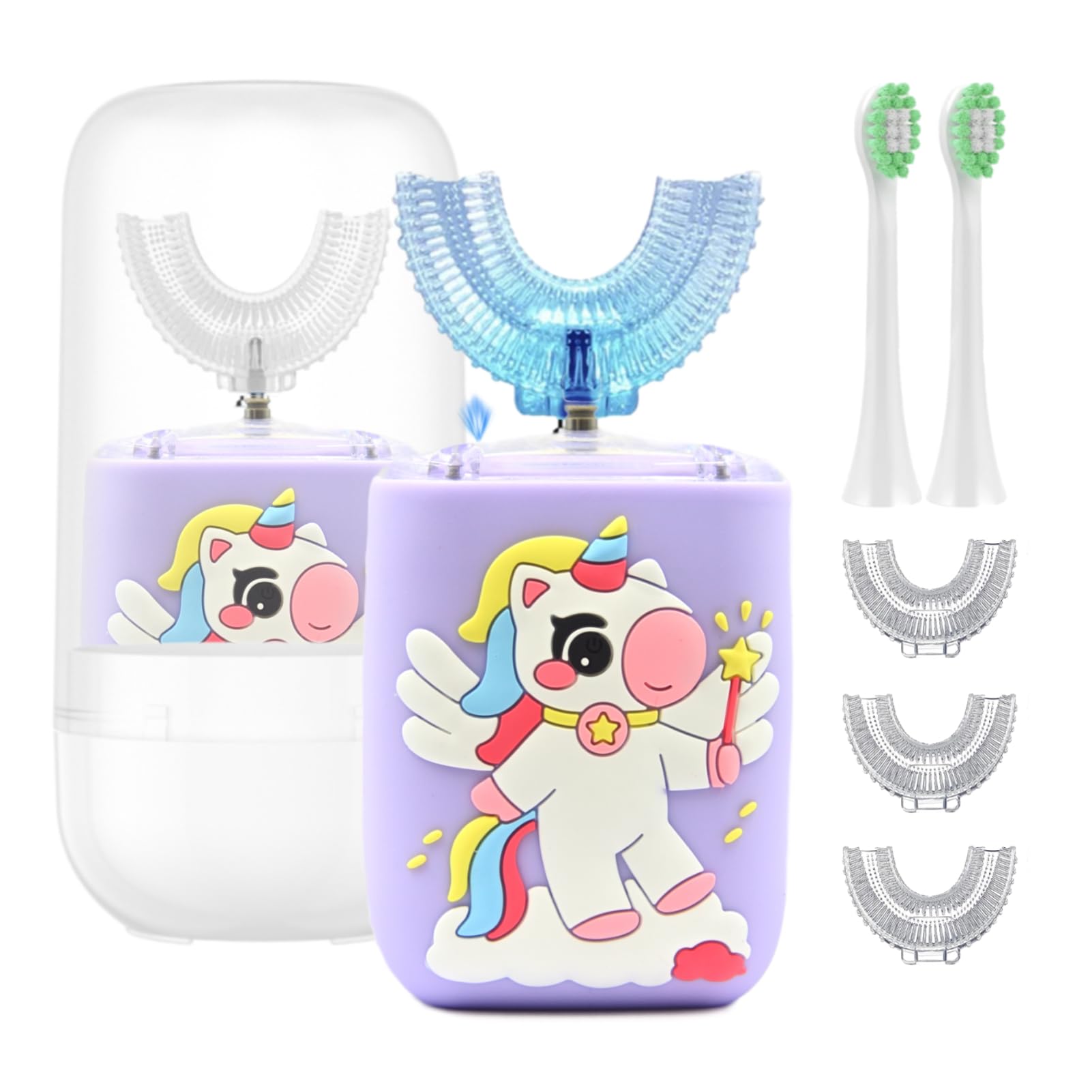 Geacker Kids Electric Toothbrush, U Shaped Toothbrush Kids Sonic Automatic Brush with Cup 5 Brush Head 6 Sonic Clean Modes IPX7 Waterproof Unicorn