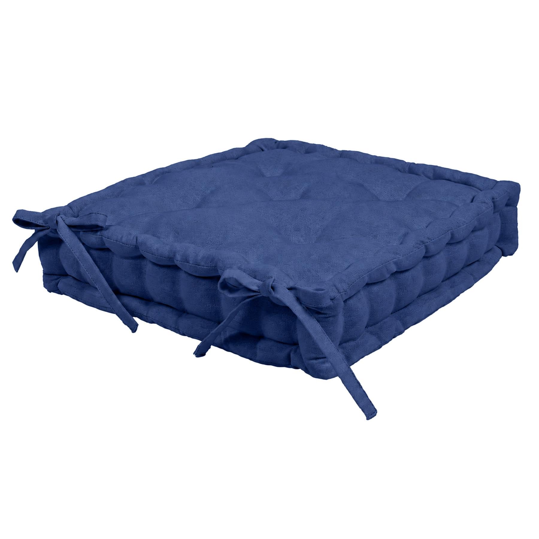 Harbour Housewares Square Seat Pad - 40 x 40cm Extra Thick Cushion with Ties, Indoor Outdoor Chair Seat Pad for Dining Chairs, Garden, Patio & Bistro Seating - Navy