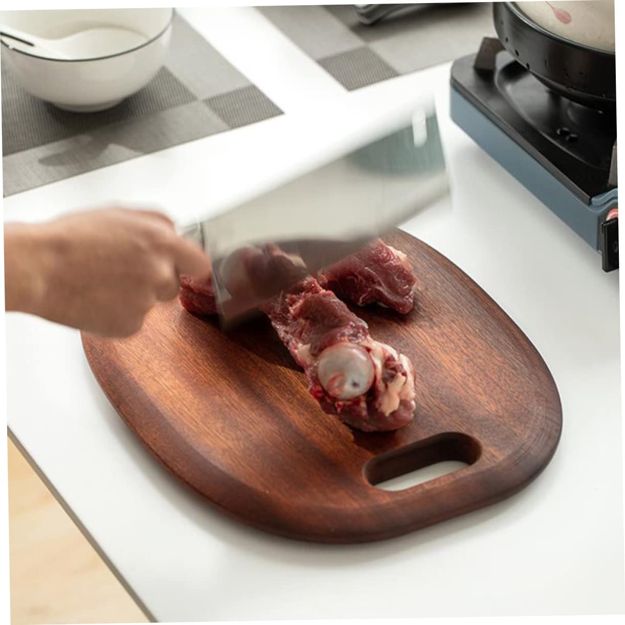 Planche à Découper en Bois Marron Épaisse Réversible Trou