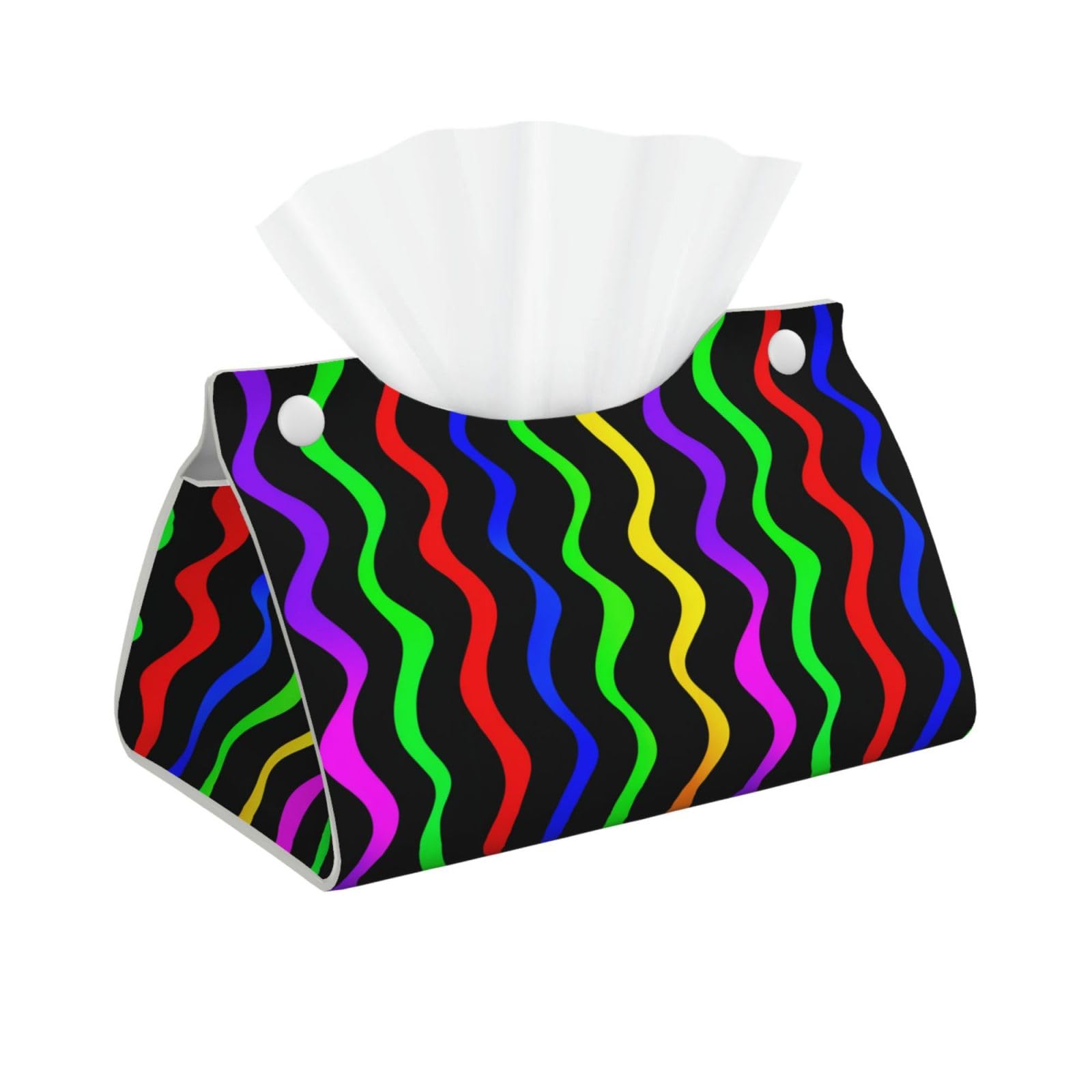 Wavy Rainbow Stripes On Black Tissue Box Cover Rectangle Pu Leather Tissue Box Holder for Car Bathroom Bedroom Desk Tabletop Decor