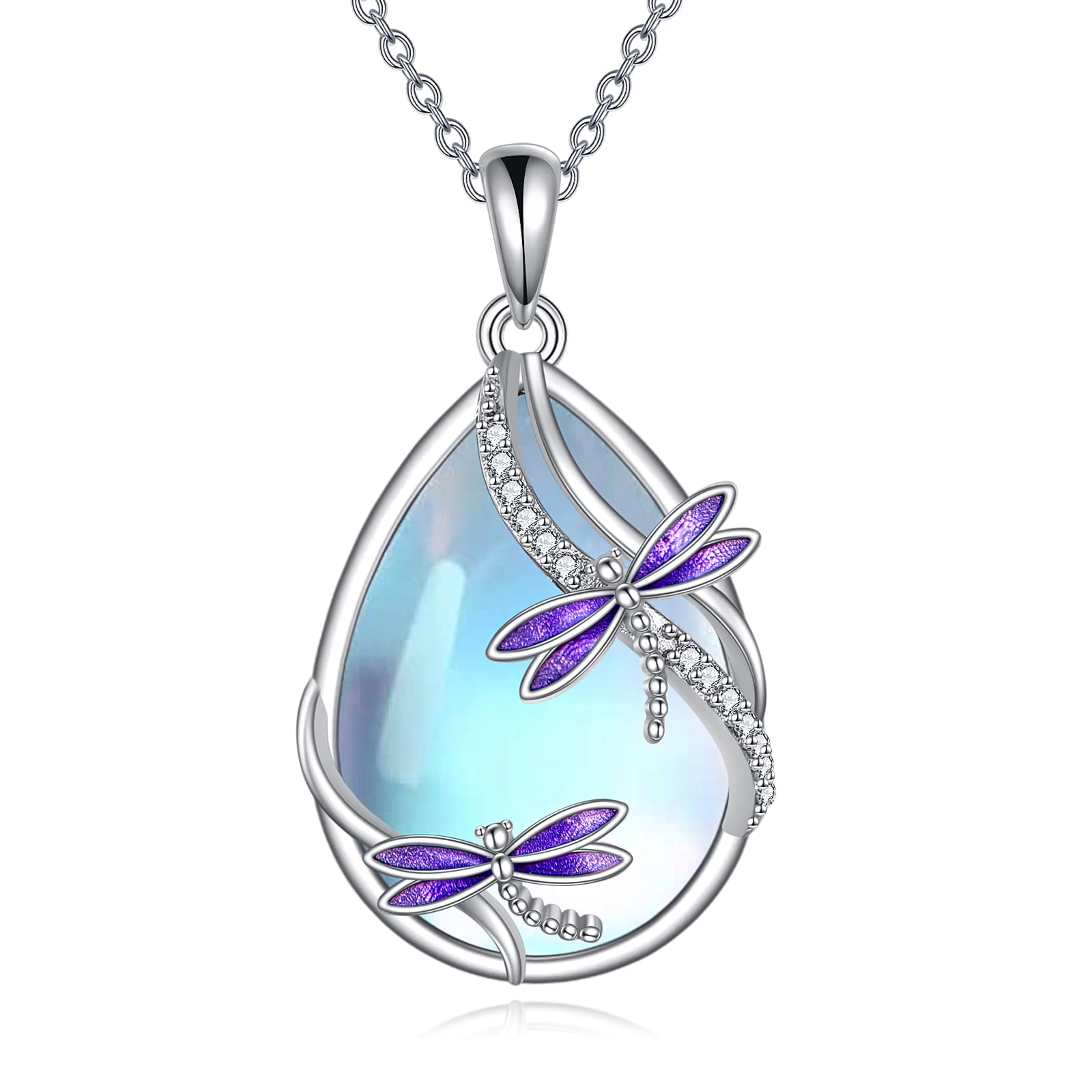Kqfbutterfly Ladybug Dragonfly Bee Jellyfish Mermaid Owl Clover Moon Hummingbird Cat Necklaces Sterling Silver Moonstone Pendant Necklace Jewelry Gifts For Women