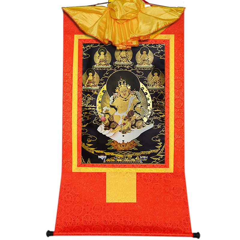 Peinture thangka bouddhiste rouleau Dzambhala rouge 35x27