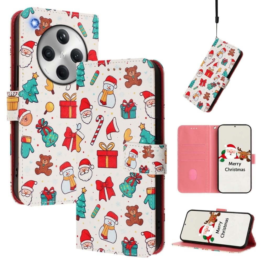 Generic Compatible avec Oppo Find X3 Lite (motif : éléments de Noël) motif portefeuille en cuir