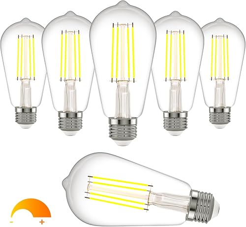 Miniatura 14 de Kawaya - Bombillas LED Edison E26: paquete de 12 unidades, 8 W equivalentes a 80 W, bombillas LED regulables - diseño vintage ST58, luz blanca 5000k