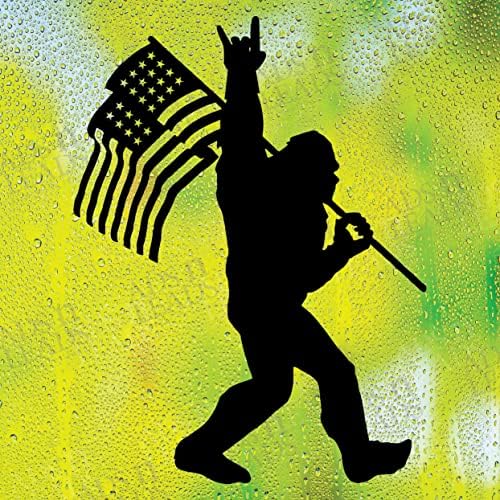 A&L Sasquatch Bigfoot Rock On American USA Flag [Pick Color] Vinyl Decal ,Sticker, Cars, SUV, Trucks, Vans ,Window, Motorcycle, Helmet, Wall, Laptop Decal, Phone, tablet, Cup Tumbler , Funny, Big Foot | 5 inches | Black