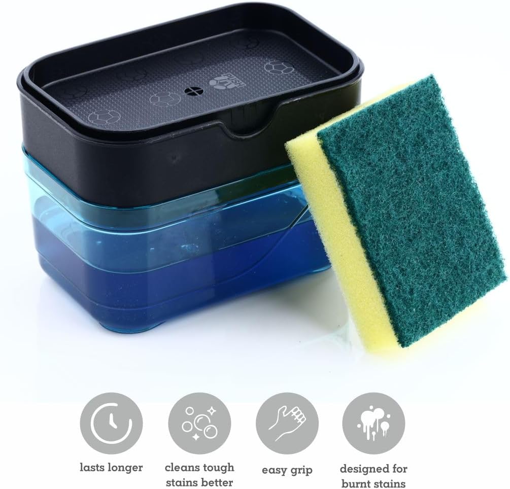 2 in 1 Soap Dispenser for Bathroom Accessories Dishwasher Liquid Dispenser with Sponge Holder for Kitchen Sink Countertop Kitchen Bathroom (Multi-Color), 1 Piece