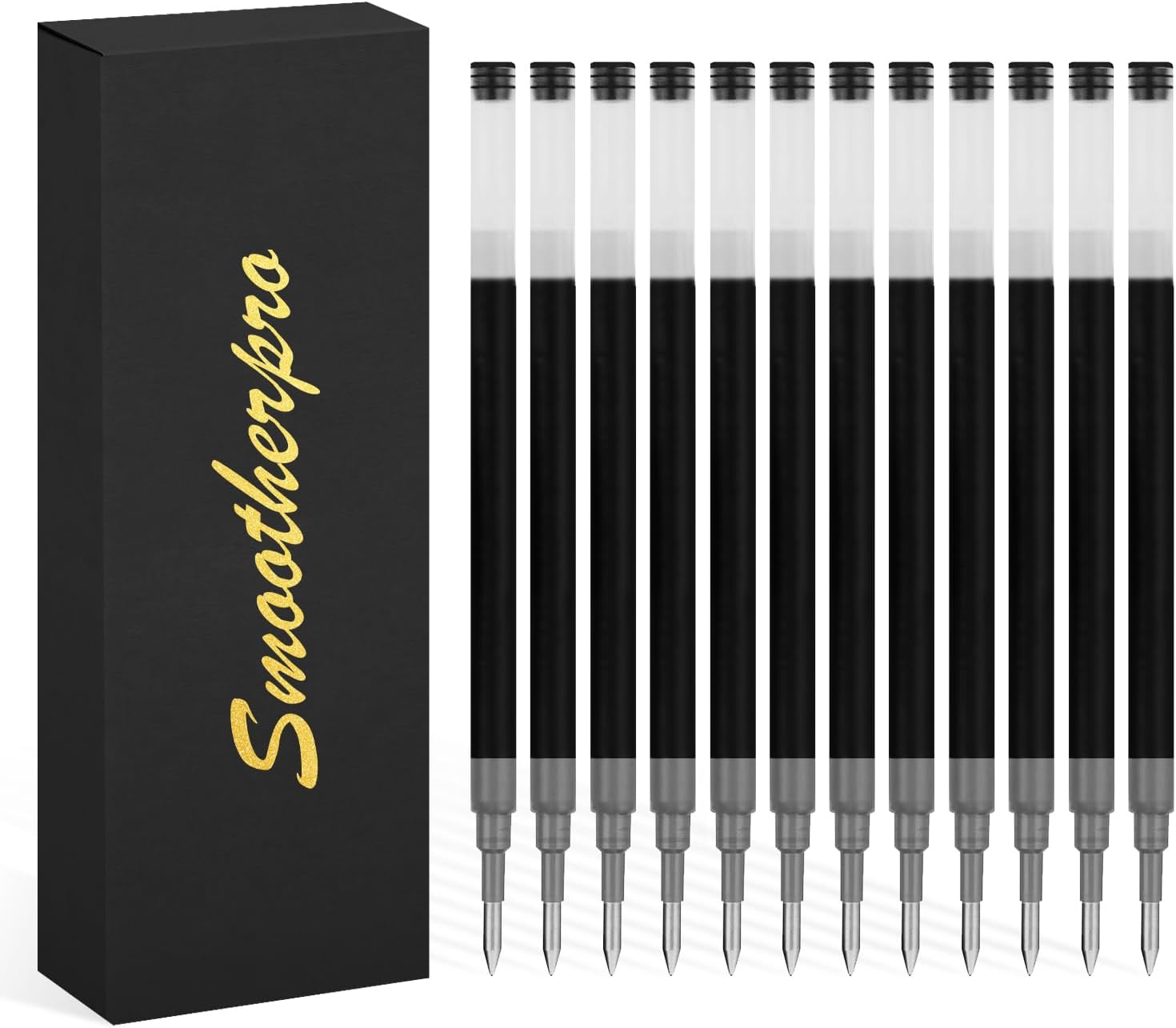 SMOOTHERPRO Gel Ink Refills | Compatible with Pilot G2 | for Bolt Action Pen Fine Point Black Ink(G212) | 12 Pack