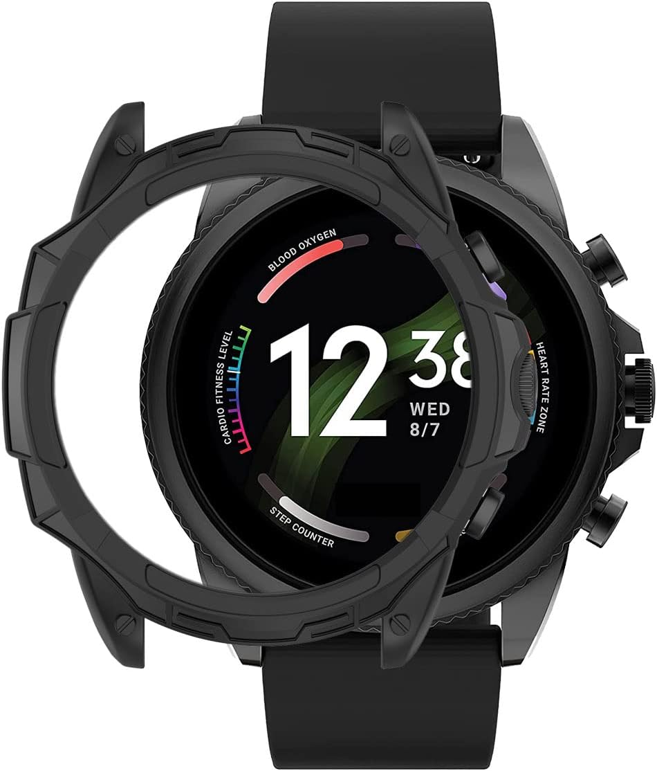 YwonShne Compatible with Fossil Men's Gen 6 44mm Case Cover Bumper Screen Protector for Fossil Gen 6 44mm Watch Accessories (Black)