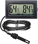 Mini Reptile Terrarium Thermometer Hygrometer with Probe Reptile Thermometer and Humidity Gauge Digital Pet Thermometer with Fast Readout for Turtles Lizards Care Aquariums (Black)