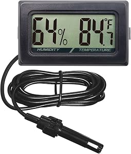Mini Reptile Terrarium Thermometer Hygrometer with Probe Reptile Thermometer and Humidity Gauge Digital Pet Thermometer with Fast Readout for Turtles Lizards Care Aquariums (Black)
