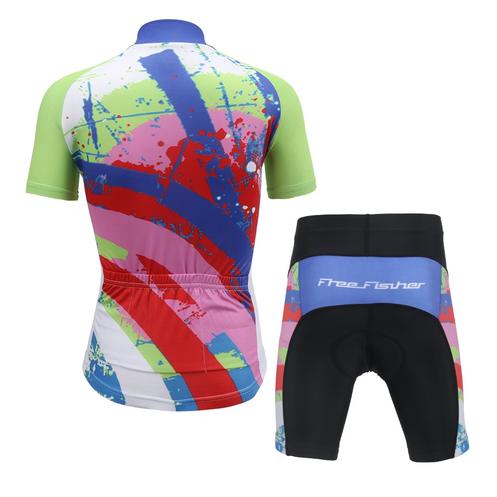 Set di maglia da ciclismo per bambini, traspirante, a maniche corte, con imbottitura, materiale ad asciugatura rapida, per ragazzi e ragazze