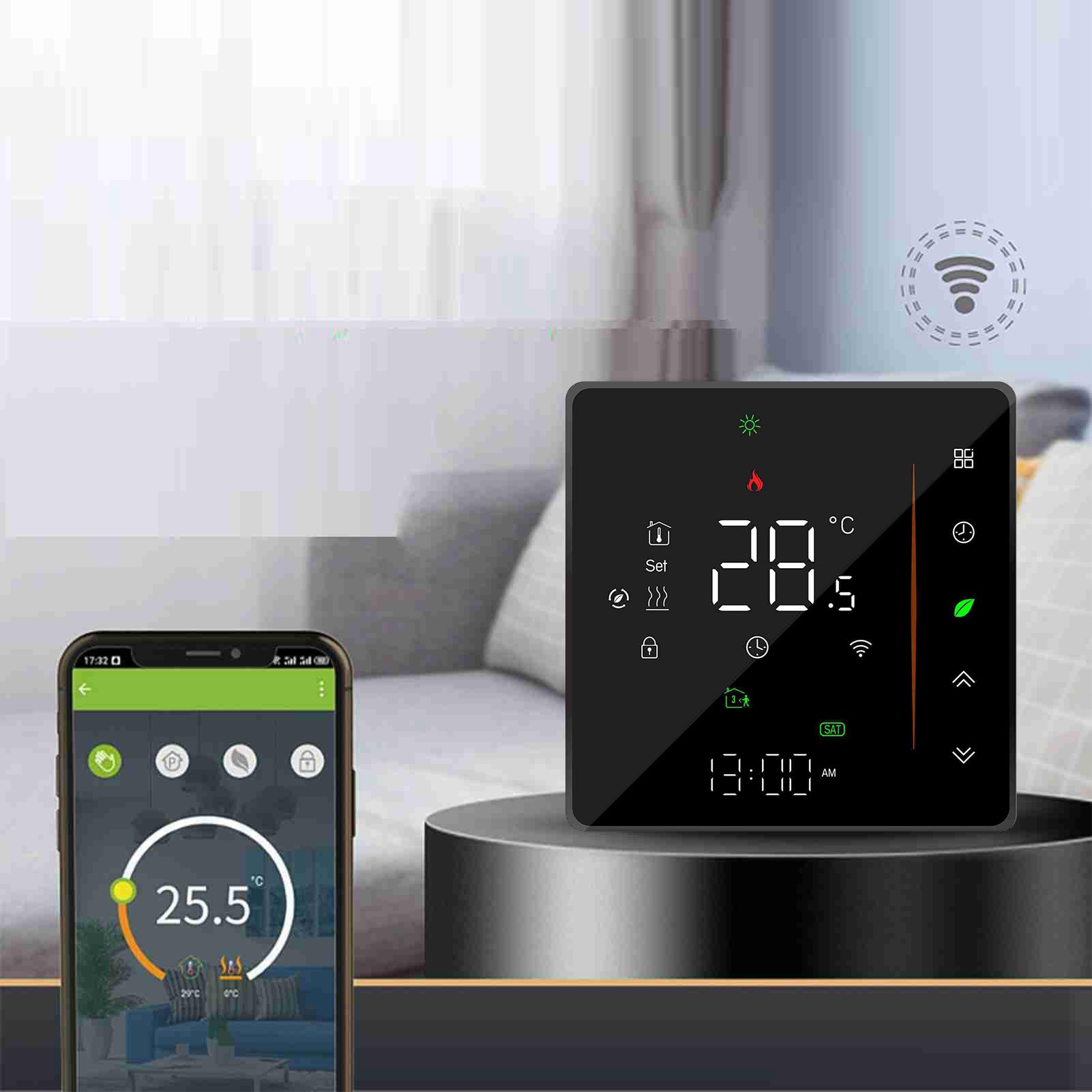 WiFi Smart Thermostat Raumthermostat, Wöchentlich programmierbar Unterstützt Touch Control/Mobile APP Sprachsteuerung Kompatibel mit Alexa/Home,für elektrische Fußbodenheizung 16A Schwarz