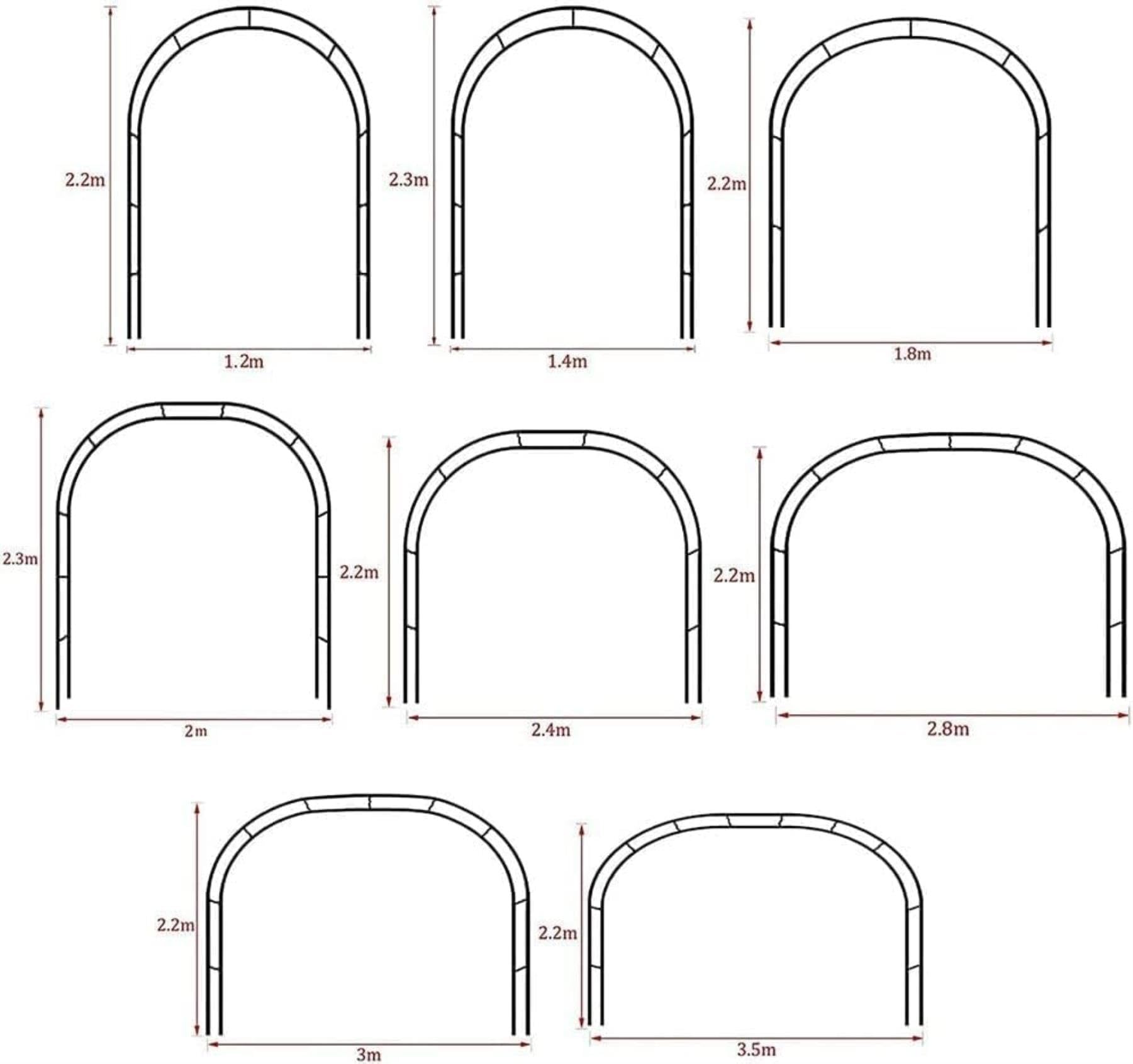 Metall-Gartenbogen für Hochzeiten, 120 cm bis 240 cm, Pflanzenstütze, für den Außenbereich, schwarze Hochzeitszeremonie, Dekoration, stabiler Blumenbogen für Garten, 2,4 m x 2,2 m