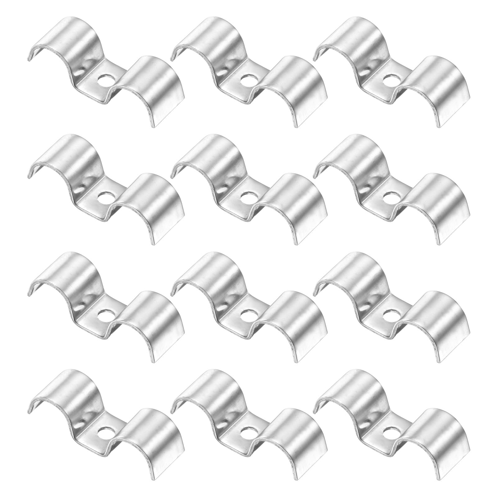 sourcing map 12 Pcs Stainless Steel Double Line Clamp 16 mm / 5/8 inch Fuel Lines Clips M-Shape Mounting Clip for Brake Fuel Lines Tubes Wire Pipe Cord Installation, Silver