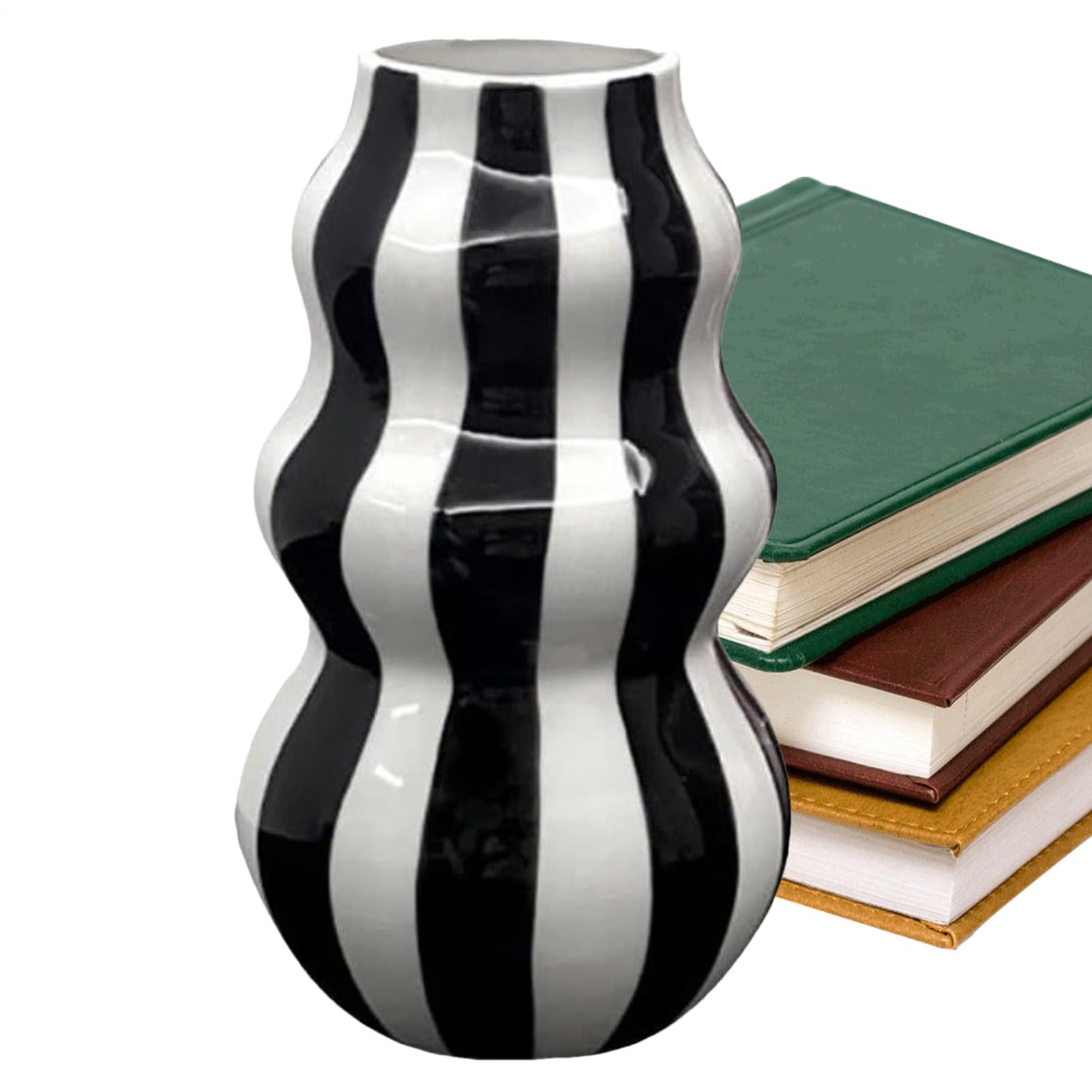 Ylnailky Jarrón Decorativo | Jarrón para Sala de Estar | de Cerámica con Rayas para Flores para Hogar Salón Cocina Apartamento