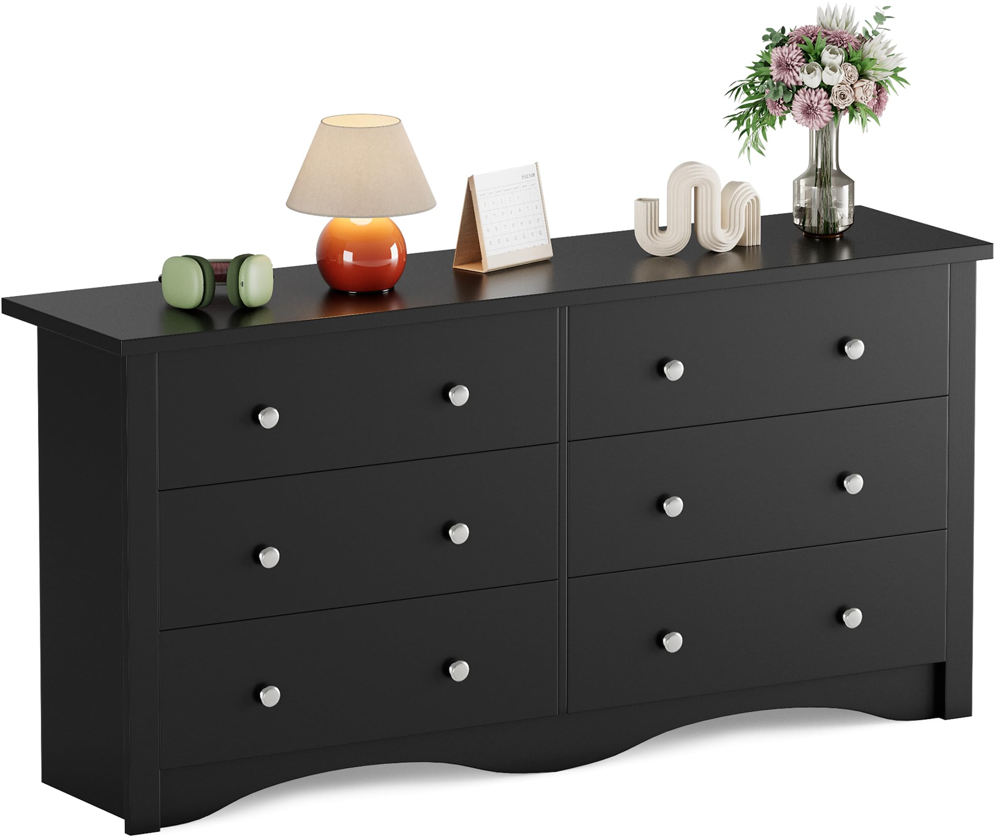 Flamaker 6 Drawer Dresser Chests for Bedroom, Storage Dressers Organizer with Anti-Tilt Devices, Modern Wide Wood Chest of Drawers for Living Room