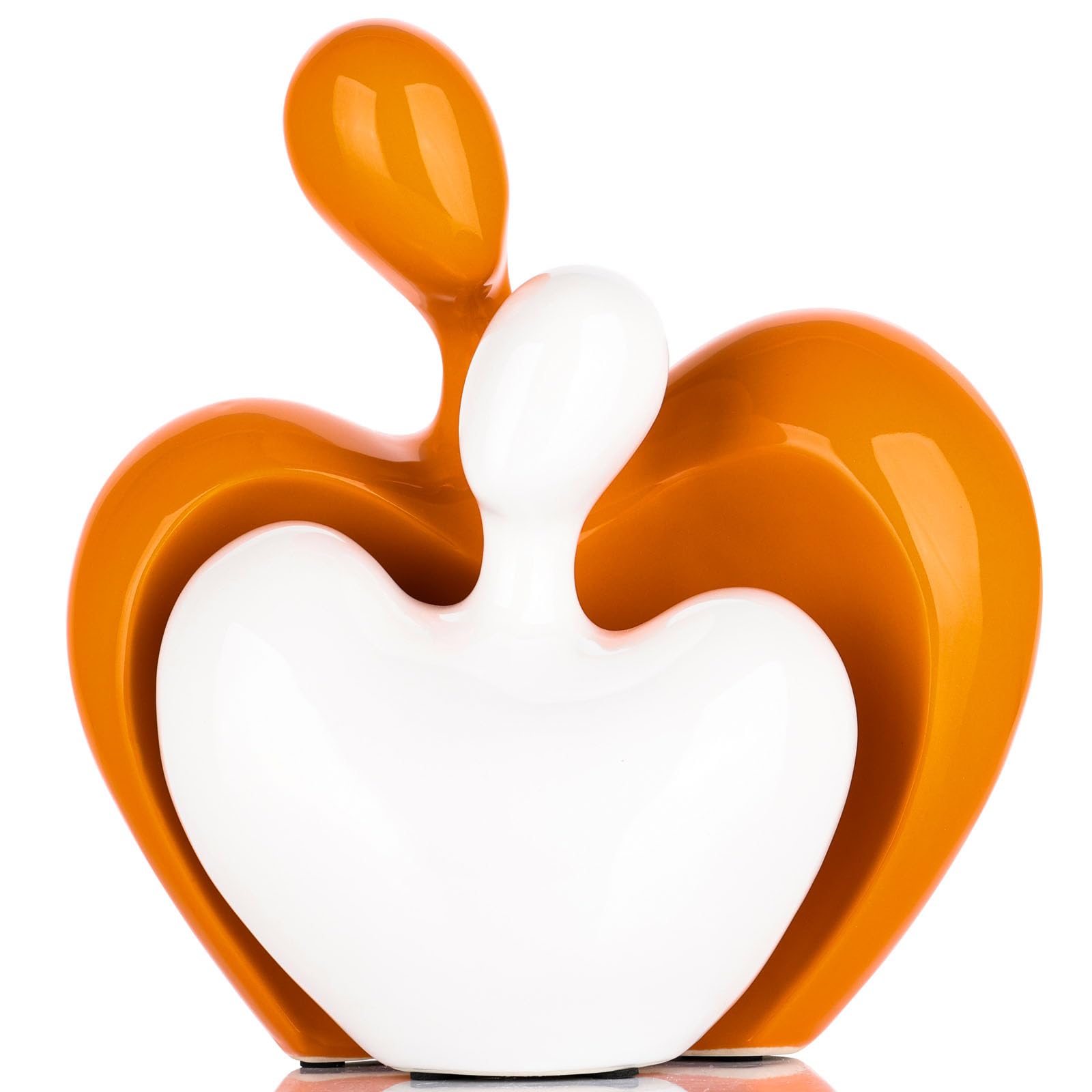 Modern Home Decor Lover Statues- 9'' Porcelain Sculptures for Shelf and Table Decor, Orange and White Affectionate Couple Art Ceramic Sculpture- Romantic Figurine for Home, Bedroom, Livingroom Decor