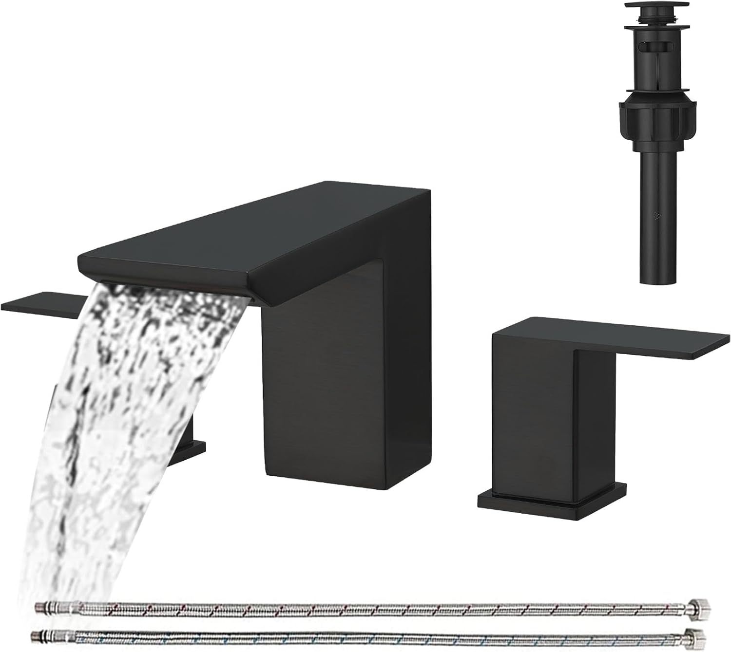 BESy matte black bathroom faucet front view with waterfall spout