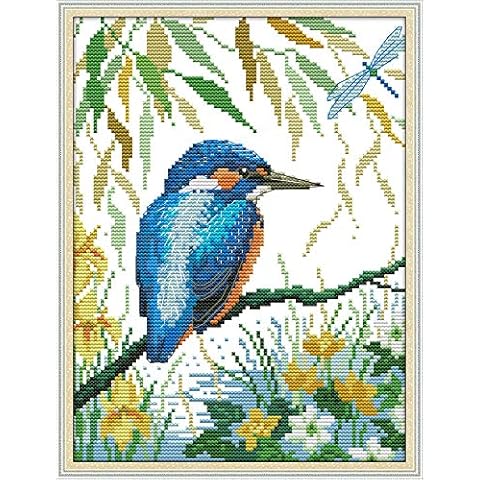 Cross Stitch Kits, Kingfisher on The Branch,Bird Awesocrafts Easy Patterns Cross Stitching Embroidery Kit Supplies Christmas Gifts, Stamped or Counted (Bird, Counted) Cover