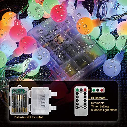 Fairy Lights Battery, 7M 60 LED Globe String Lights with 8 Lighting Modes, Fairy Light Battery Waterproof for Indoor, Outdoor, Christmas (Multi-Coloured) - Image 5