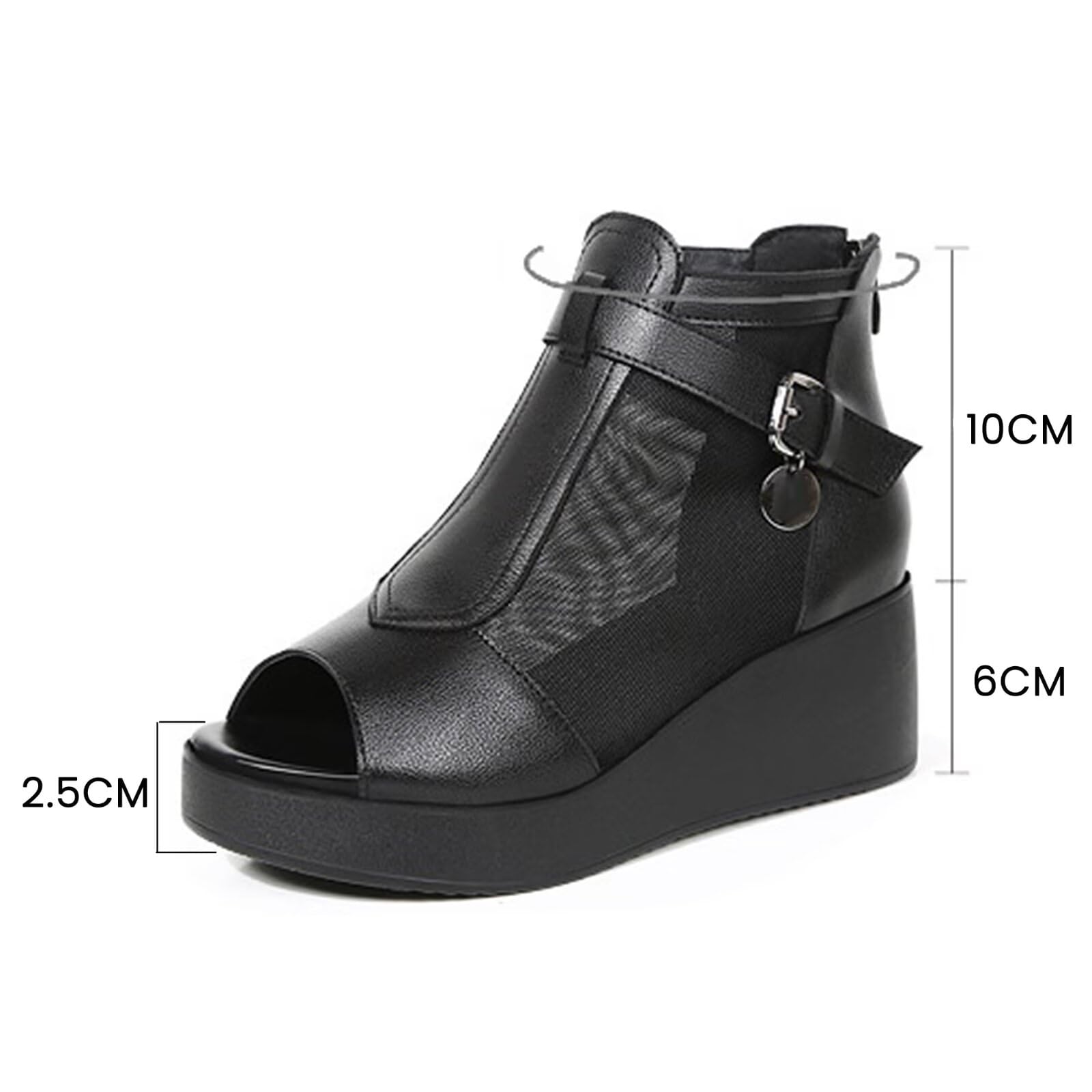 HNVAVQ Sandali con zeppa da donna, stivaletti alla caviglia con plateau e punta aperta, tacco medio da 6 cm,Sandali estive traspiranti con zip, scarpe casual e comode per camminare