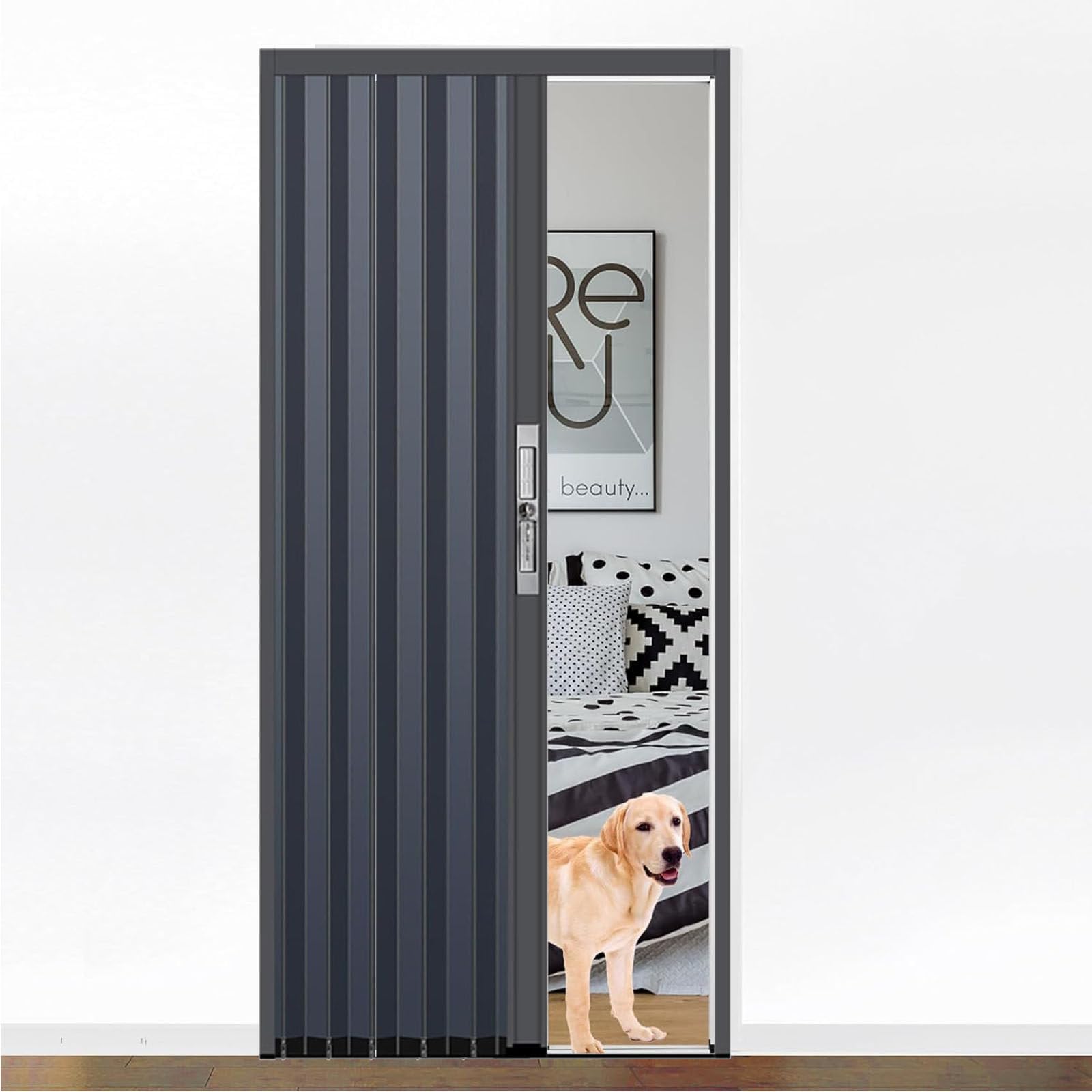 Puerta acordeón interior, puerta plegable de aluminio impermeable, puerta corrediza, cocina abierta interior, comedor/despensa, puerta temporal, divisor de ambientes,36x80in(91x203cm)