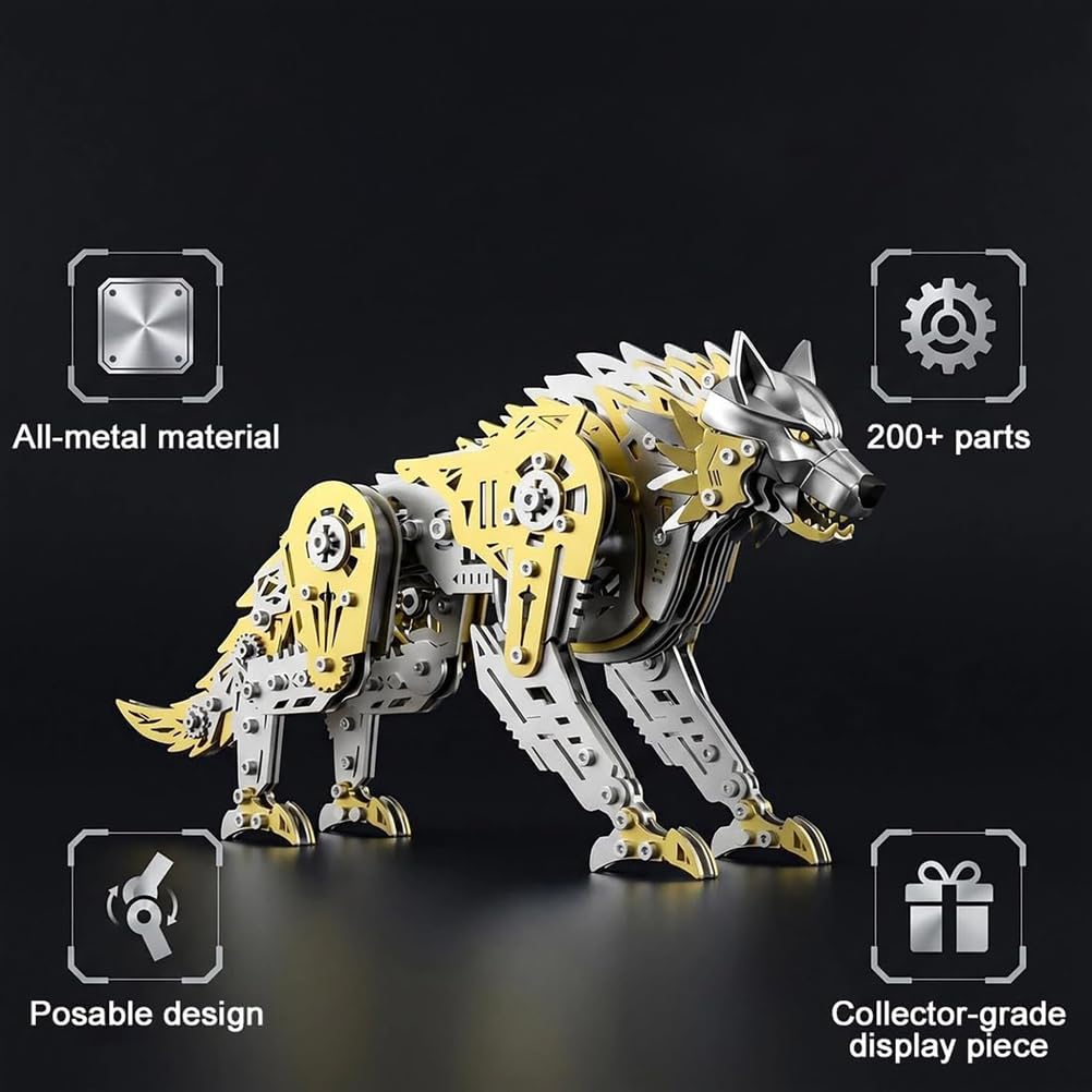 Generisch 3D-Metallpuzzle für Erwachsene, mechanisches Wolfspuzzle-Bauset, 3D-Metallmodell-Bausatz, Gehirnjogging-Puzzle zum Selberbauen, Geschenk für Männer