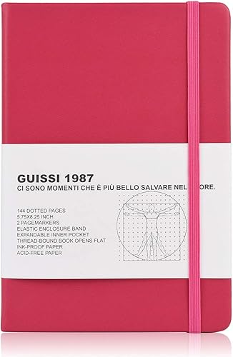 Guissi - Cuaderno de tapa dura, tamaño A5, 2.82ozm, papel grueso sin ácidos, con bolsillo interior de piel sintética, 144 páginas, diseño de flores