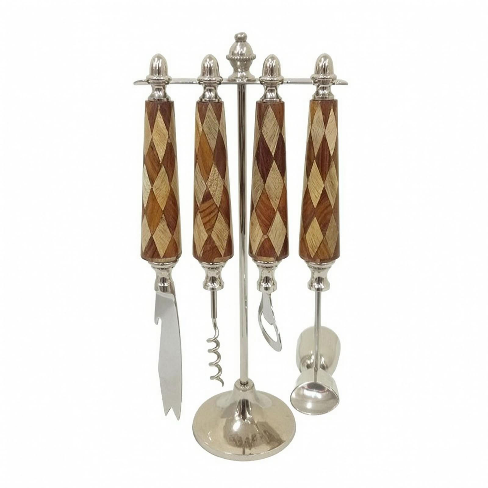 Qianly Juego Bar con Soporte Compacto Set Coctelería con Soporte Coctelera para Bnrs, 14 9 30cm, Juego De Bar De Rombos Marrones