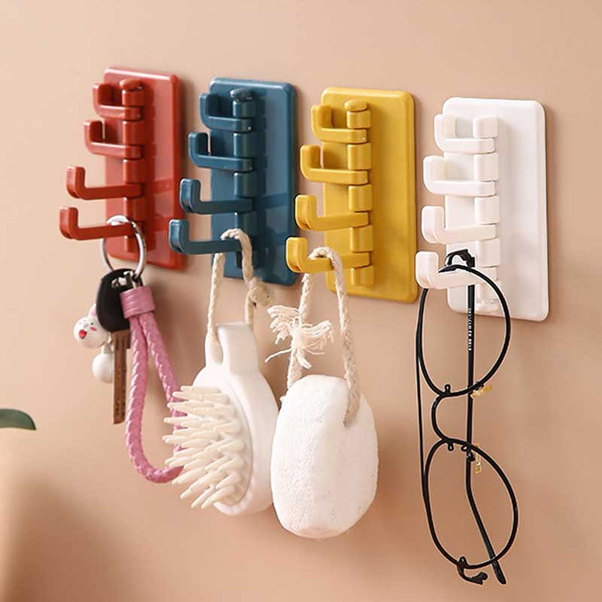 Wolpin 1 Pc Self Adhesive Wall Hooks Waterproof Adhesive Sticky Layered Hooks | Hanging Capacity 2 Kg Max | Multipurpose Home Storage (Red Hook) - Stainless Steel