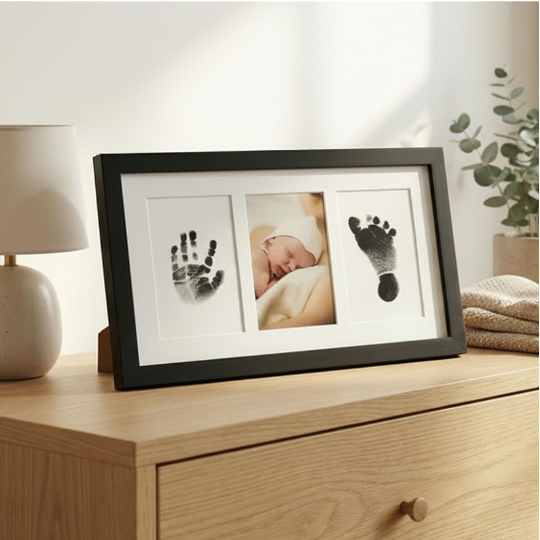 Baby Handprint & Footprint Kit with Wooden Frame | Newborn Keepsake | Clean Touch Ink Pad | Baby Shower & Naming Ceremony Gift (Black)-image-32