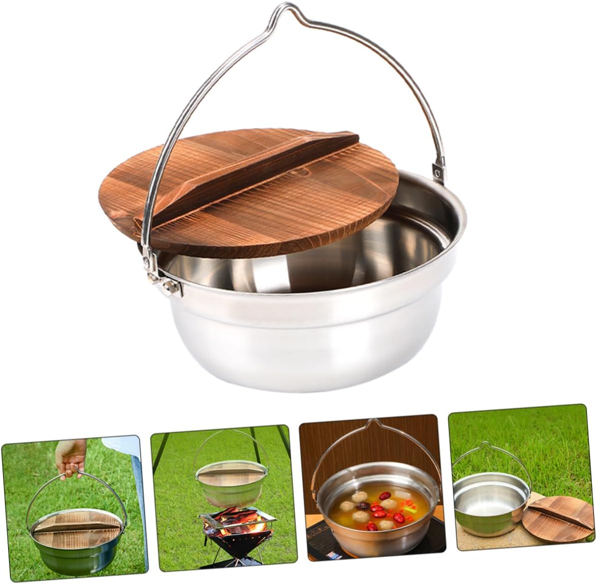 1Set Durable Stainless Steel Camping Pot with Hanging Handle for Outdoor Cooking for Picnics Hiking and Campfire Use Quick Heat Conduction Uniform Heating