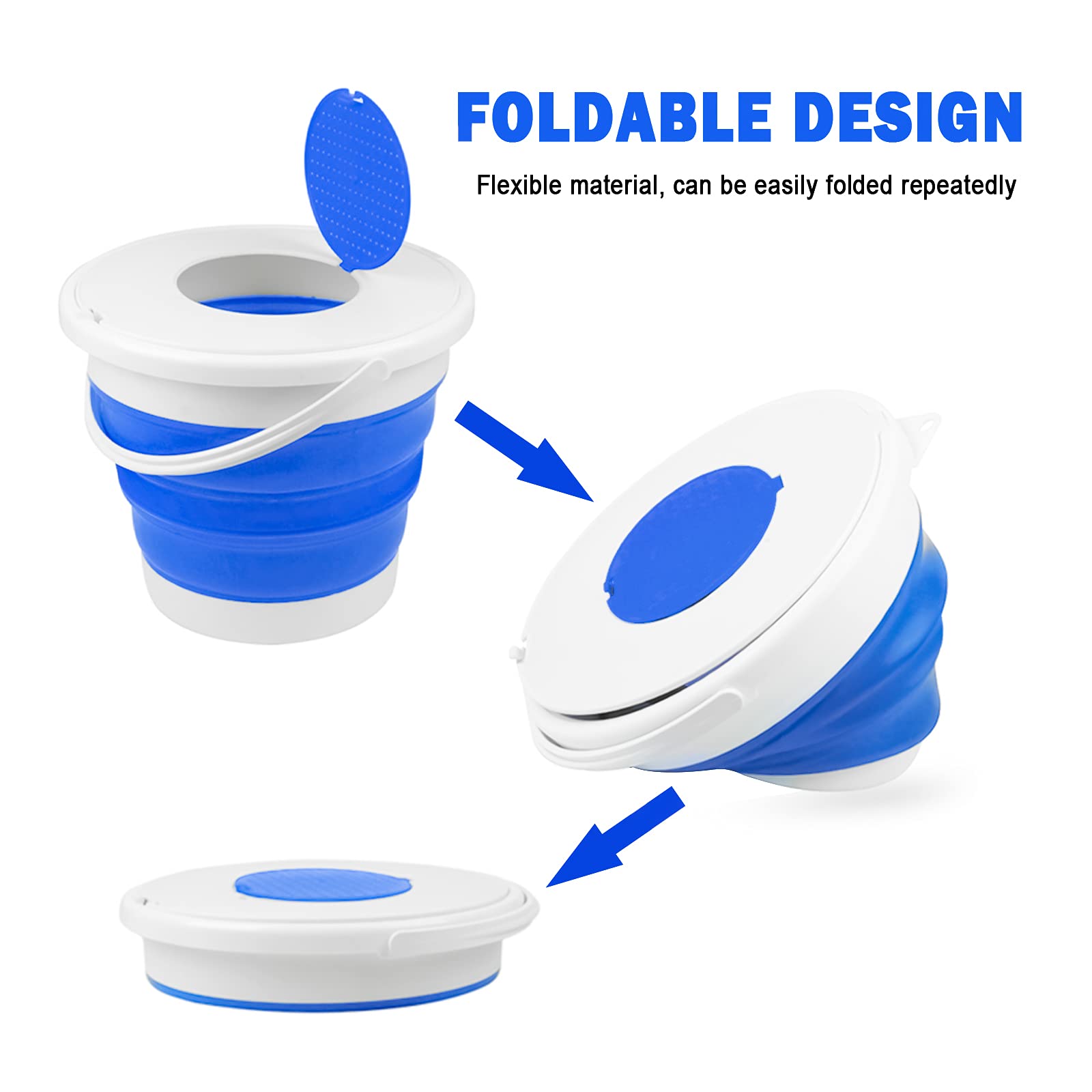 Foldable Bucket Portable, Blue Collapsible Bucket Camping, with Cover, Foldable Design, Sturdy and Durable - Image 4