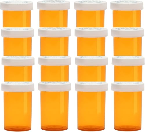 Miniatura 1 de Botellas vacías de plástico para píldoras medicinales con tapas resistentes a los niños, 30 frascos de plástico ámbar Dram organizador de pastillas,