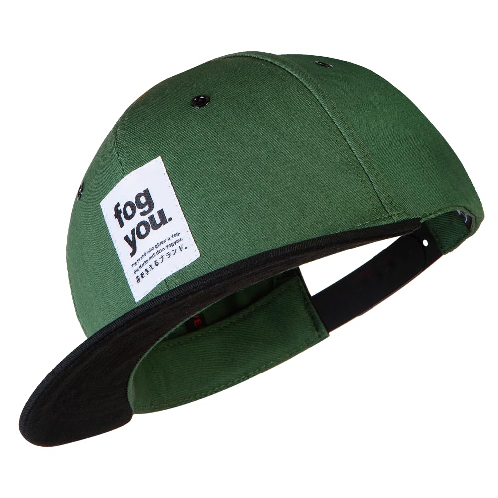 Nebelkind Snapback Cap-Men Women Chave Green-Black Fog You, One Size, Adjustable Adjustable Unisex, High Quality Basecap Trendy, Streetwear Style, Straight Flap Baseball Cap, Olive Green, One