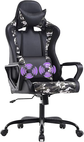 Miniatura 32 de Silla de oficina para videojuegos con brazos y apoyo lumbar, reposacabezas con respaldo alto, de piel sintética, silla de escritorio ergonómica,