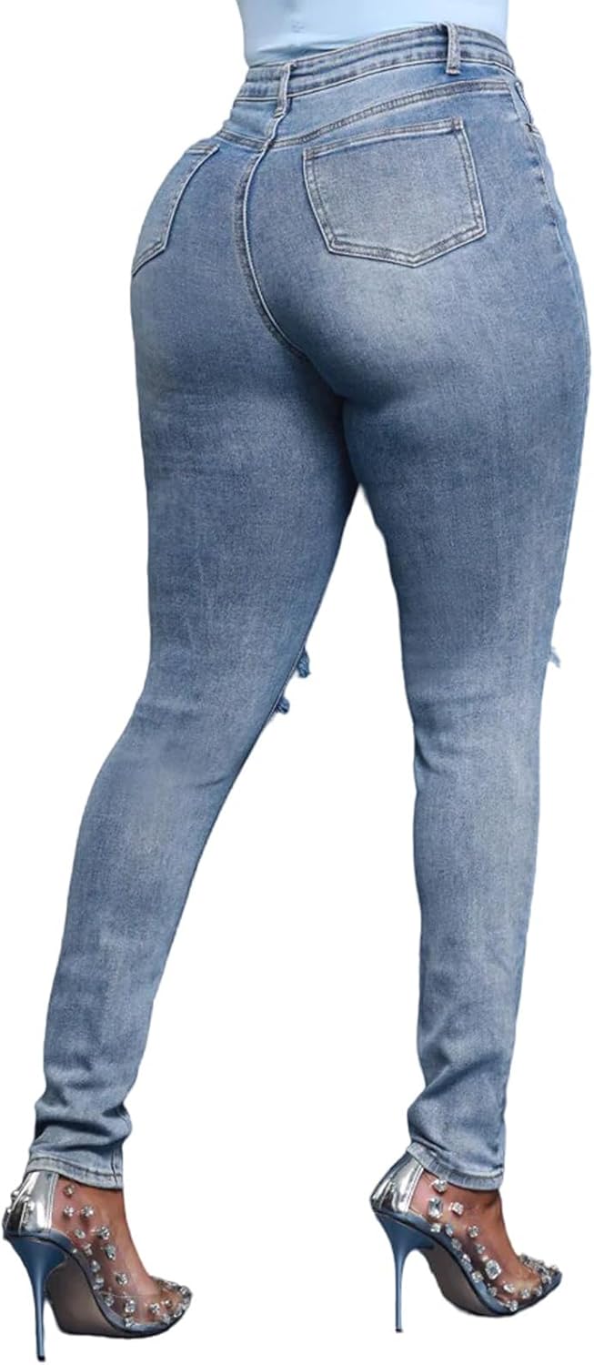 HugeNice Women's Mid-Rise Stretch Skinny Jeans Casual Slim Fit Elastic Waist Denim Pants - Image 2