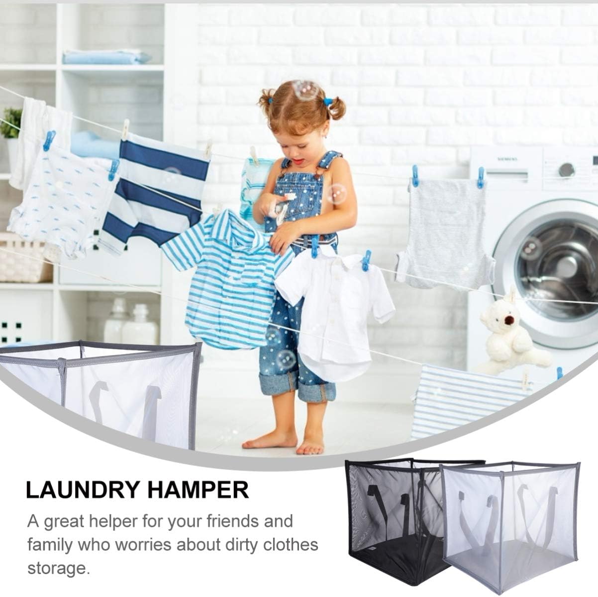 PRETYZOOM Foldable Laundry Folding Trash Hamper Collapsible Storage Bin Pop-up Laundry Organizer Space-efficient