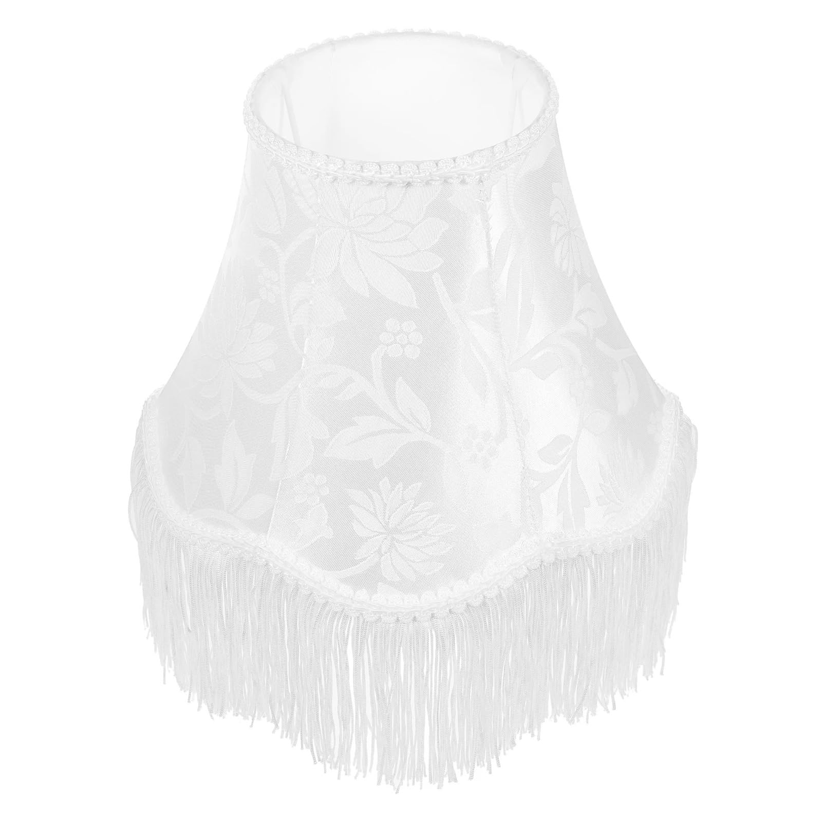 Dunsby White Fringed Lampshade Flower Retro Fringe Lamp Shade Vintage Desk Light Cover Cloth Table Shades Bedside Fabric Lampshade(White)