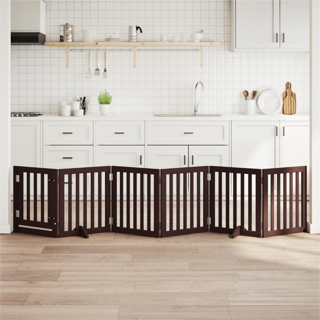 Puerta plegable para perros de madera de álamo con puerta y patas de apoyo de 300 cm, plegable, para casa, apartamento, jardín, protección segura y barrera para perros cachorros