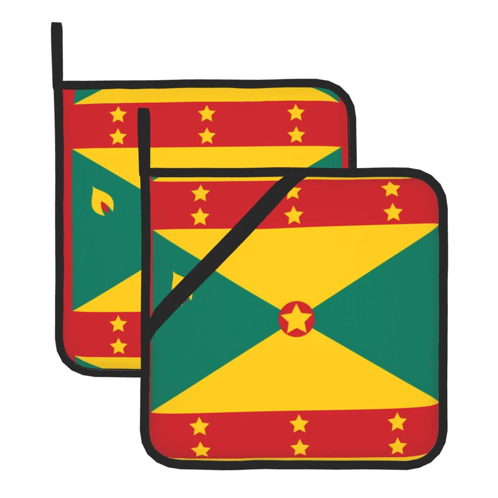 YYHHAOFA Flag of Grenada Prints Square Hot Pot Pads - Waterproof Kitchen Throw Layers for Countertop, Oven & Grill - Durable Heat Resistant Pads with Hanging Loop (2-Pack)