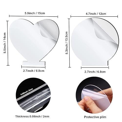 Miniatura 2 de Terrilee 8 piezas de acrílico en blanco de 0.079 pulgadas para base de luz, plexiglás de acrílico fundido  Corazón y panel acrílico redondo con