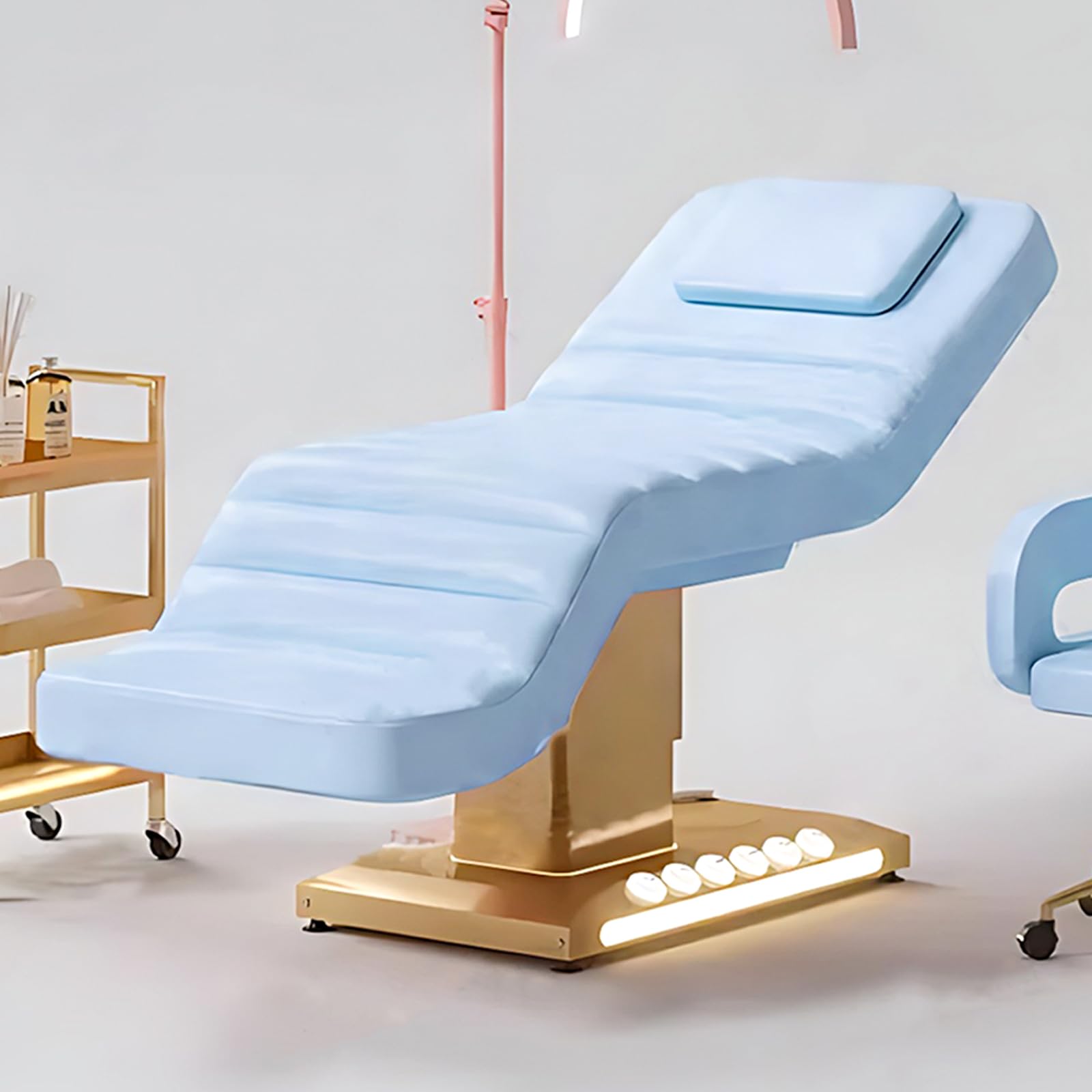 Massage Table-Electric Massage Table with Light Blue Modern Luxury Style Beauty Bed Includes Smart Lifting Adjustment Breathing Hole