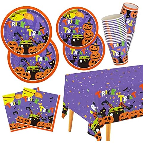 Halloween Party Supplies Kit Serve 25, Halloween Hexe Kürbis Design beinhaltet Einweg-Speiseteller Cover