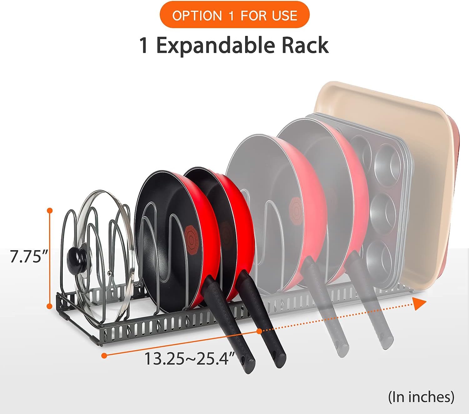 Pot Racks Organizer for Cabinet - Scratch Protective Padding - 2 Large Racks 12 Adjustable Dividers - Expandable Storage for Pots and Pans Holder Organizer Rack Kitchen Cabinet Organizers - Dark Grey -