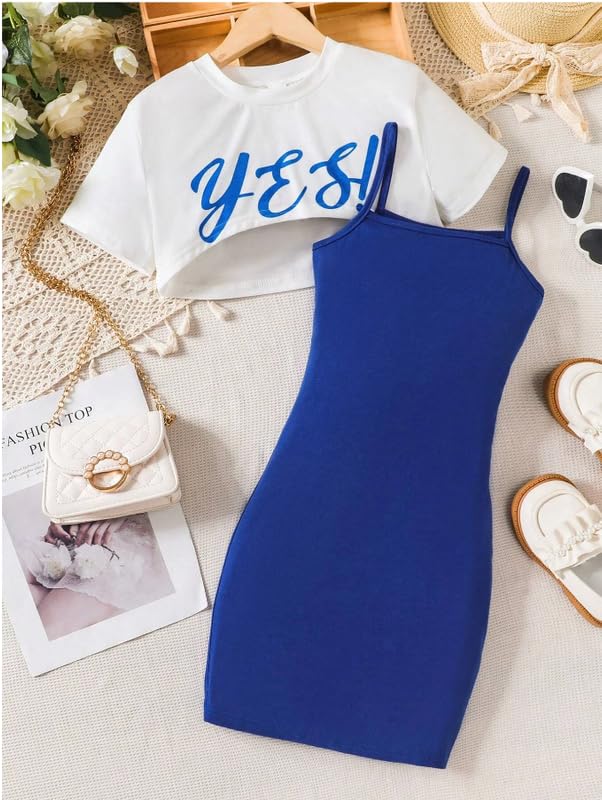 Image of Kids Cami Bodycon Dress | Short Dress for Baby Girls | Girl's Polyester Sleeveless Cami Bodycon Dress with Half Sleeves Crop Top