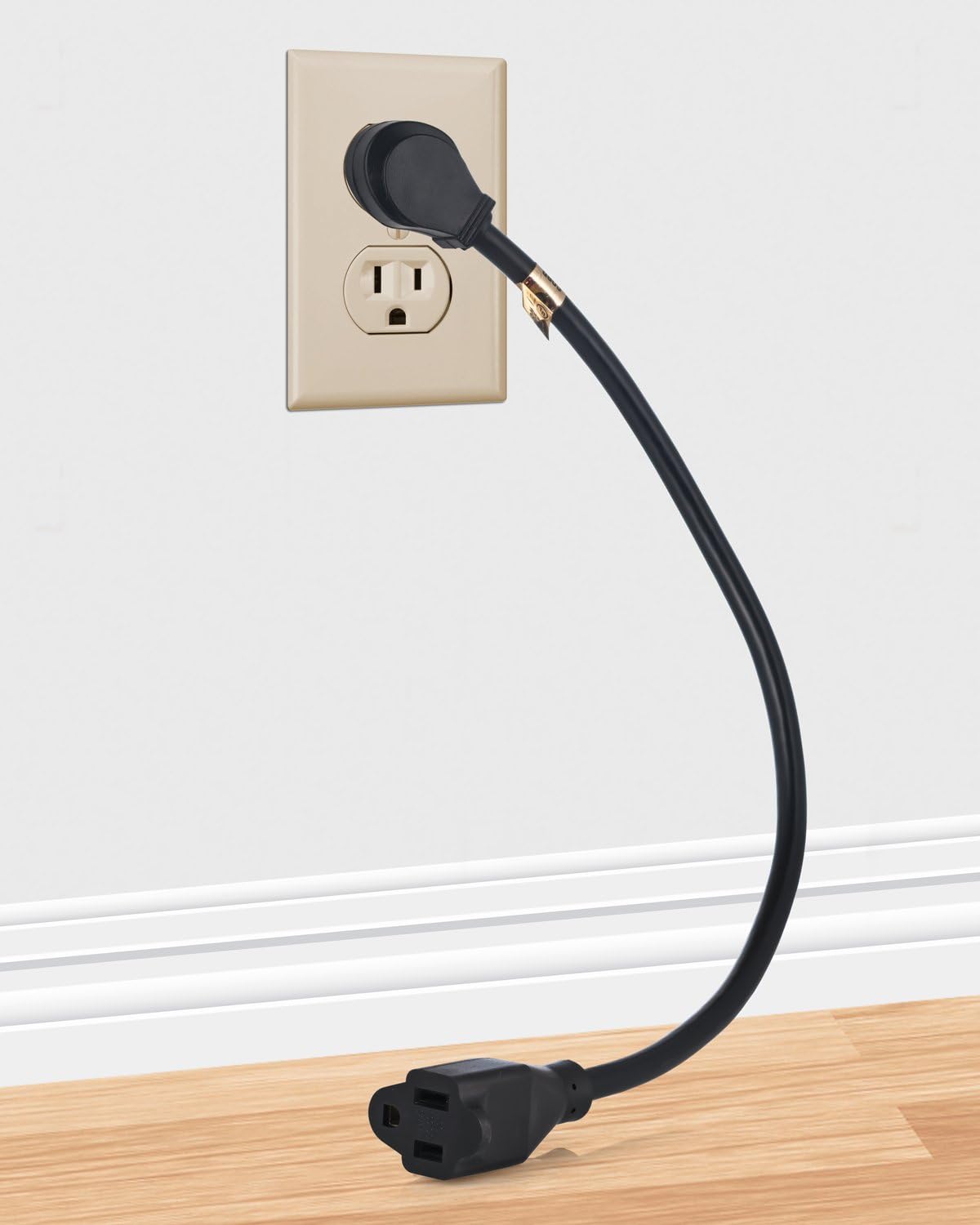 Maximm Cable 1 Foot Flat Plug Extension Cord/Wire, 3 Prong Angled Plug Extension Cord - Black - UL Listed